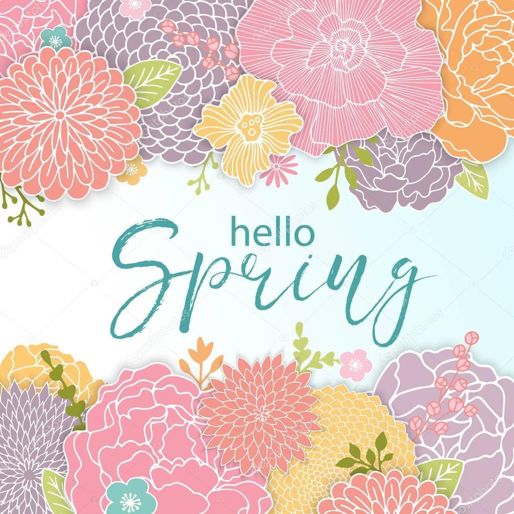 Spring Background Design with Colorful Flowers. Bright Background for Spring Seasonal Wallpaper.