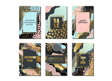 Evrensel kart ve elle çizilmiş dokuları ile arka plan kümesi. Afiş, poster, davetiye, broşür, el ilanı için.