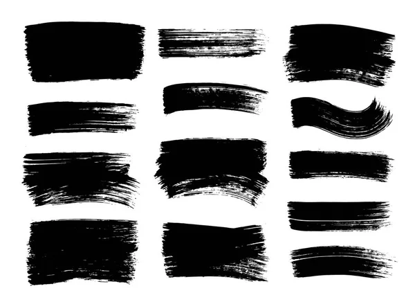 Set of hand drawn black paint, ink brush strokes, brushes, lines. Dirty grunge design elements, boxes, frames for text. — Stock Vector