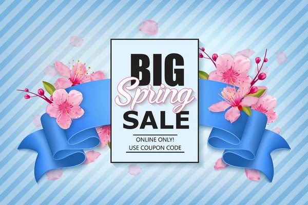 Spring sale colorful banner with sakura flower. — Stock Vector