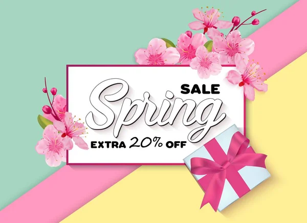 Frühling Verkauf buntes Banner mit Sakura-Blume. — Stockvektor