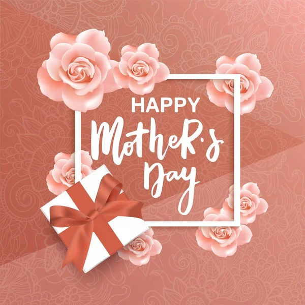 Happy Mothers Day vector poster with pink roses. — Stock Vector