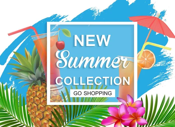 Nieuwe zomer collectie verkoop banner. Exotische tropische — Stockvector