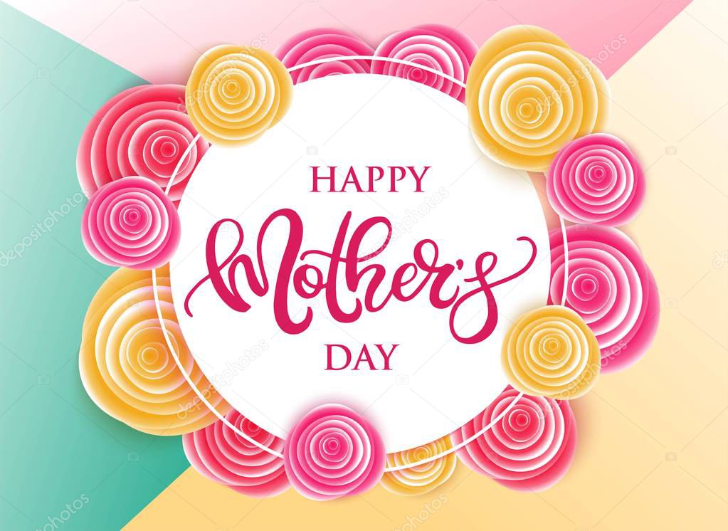 Happy Mothers Day vector poster with flowers.