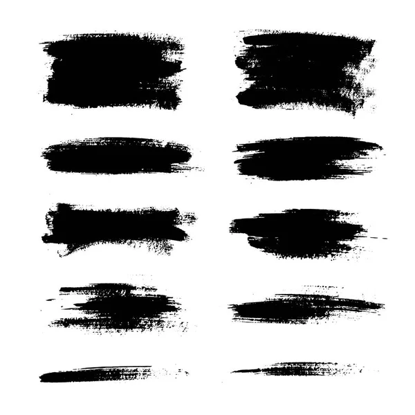 Set of black paint, ink brush strokes, lines. — Stock Vector