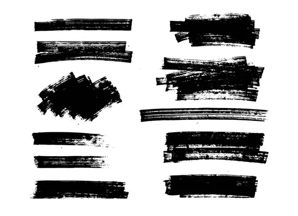 Set of black paint, ink brush strokes, lines. — Stock Vector