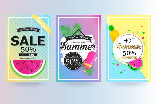 Conjunto de fundo de venda de verão, banner, flyer . — Vetor de Stock