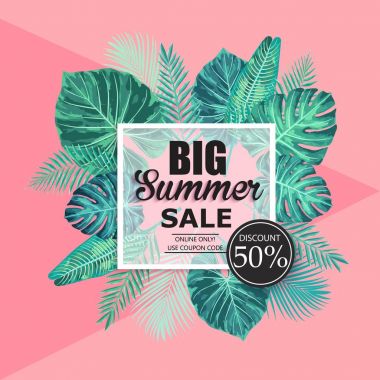 Yaz Satılık egzotik ve tropic arka plan tasarım.