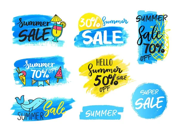 Conjunto de composições de venda de verão fundo azul . — Vetor de Stock