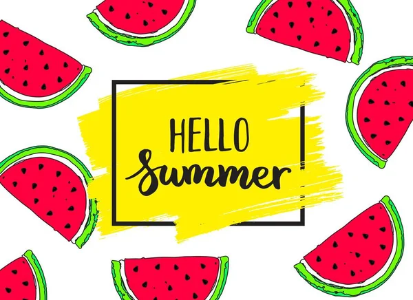 Hallo zomer vector kaart met watermeloen. T — Stockvector