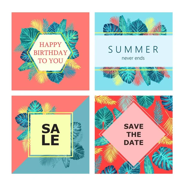 Σύνολο καλοκαίρι εξωτικά και τροπικά κάρτα σχεδιασμός. — Διανυσματικό Αρχείο