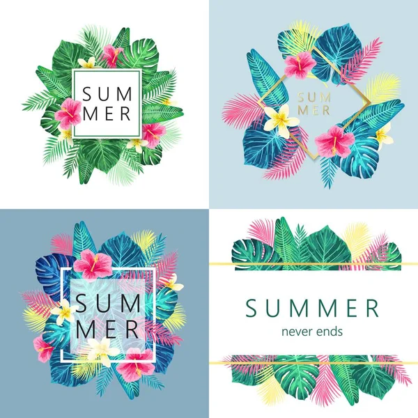 Set of summer exotic and tropic card design. — Stock Vector