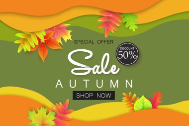 Alışveriş için yaprakları ile sonbahar satışı büyük başlığı.