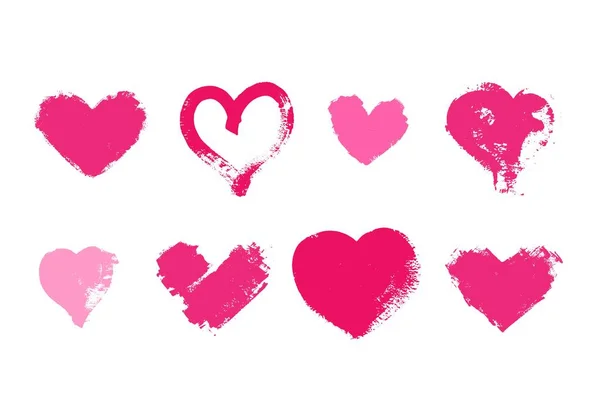 Conjunto de corazones rosados dibujados a mano con textura grunge . — Archivo Imágenes Vectoriales