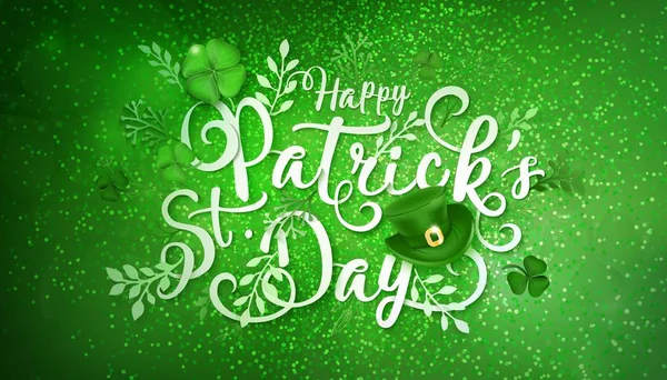 Joyeuse Saint Patricks Day Avec Chapeaux Lutin Vert Trèfle — Image vectorielle
