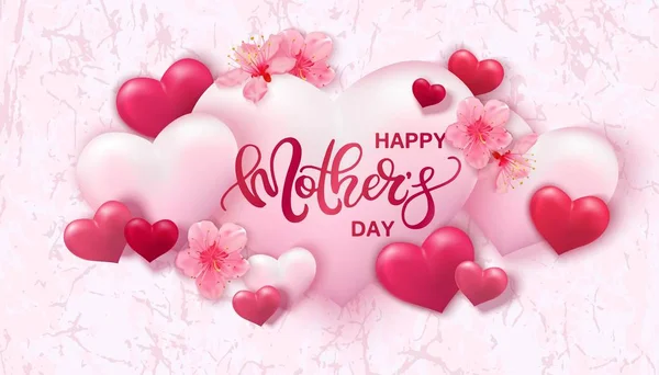 Feliz Dia Das Mães Fundo Com Corações Flores — Vetor de Stock