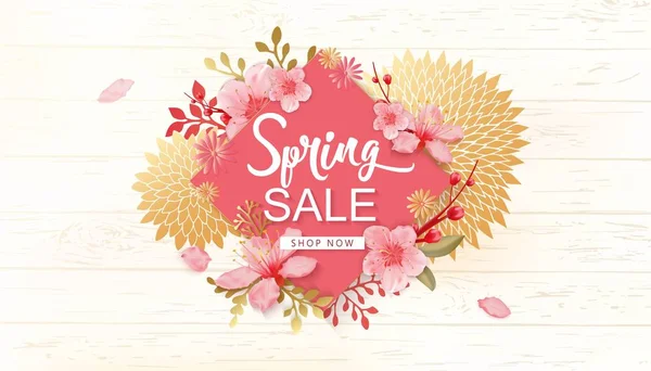 Spring Sale Vector Illustration. Banner With Cherry Blossoms. — Stock Vector