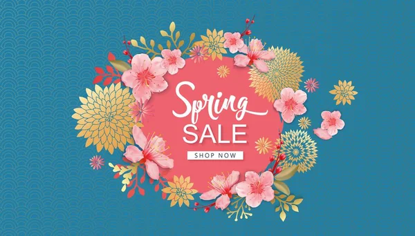 Illustration vectorielle de vente de printemps. Bannière avec des fleurs de cerisier . — Image vectorielle