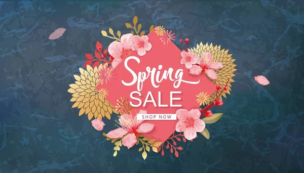 Spring Sale Vector Illustration. Banner cu flori de cireșe . — Vector de stoc