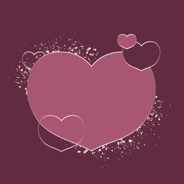 Conjunto de marco en forma de corazón con textura de oro rosa, salpicaduras brillantes. Diseño del día de San Valentín . — Vector de stock