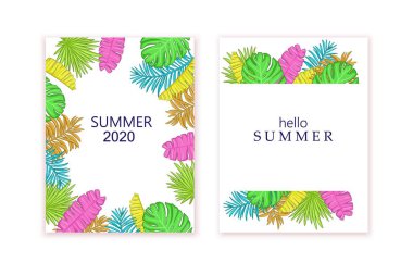 Bir dizi egzotik geçmiş, kartlar, broşürler, kapaklar. Parlak renkli tasarım, moda tarzı.