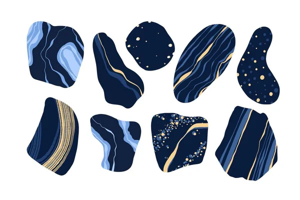 青と黄色の石のセット。自然な形と大理石の質感。構成、背景、パターンのデザイン要素. — ストックベクタ