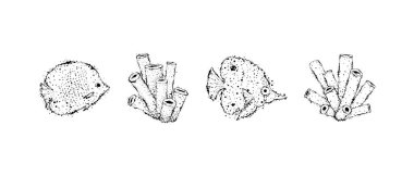 El yapımı egzotik balıklar. Noktalı tasarım. Tasarım ögesi.