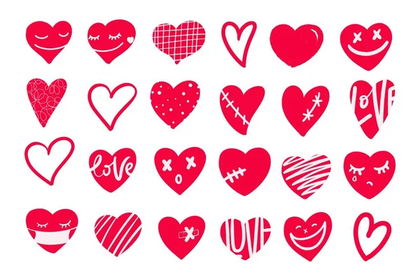 Conjunto de corazones frescos dibujados a mano. Elementos de diseño romántico para tarjeta de San Valentín, mensaje, aplicación . — Archivo Imágenes Vectoriales