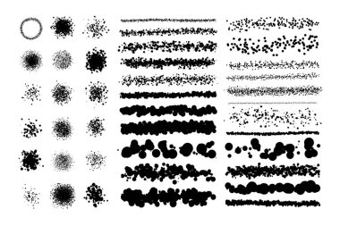 Sanatsal yaratıcı fırçalar, noktalı çizgiler, sıçramış daireler, düşüşler..