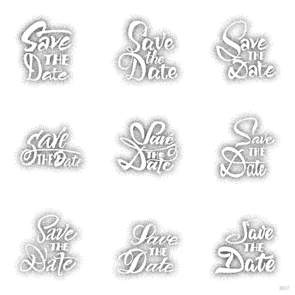 De datum - dotwork, kalligrafische letters badge label voor ontwerp uitnodiging opslaan — Stockvector