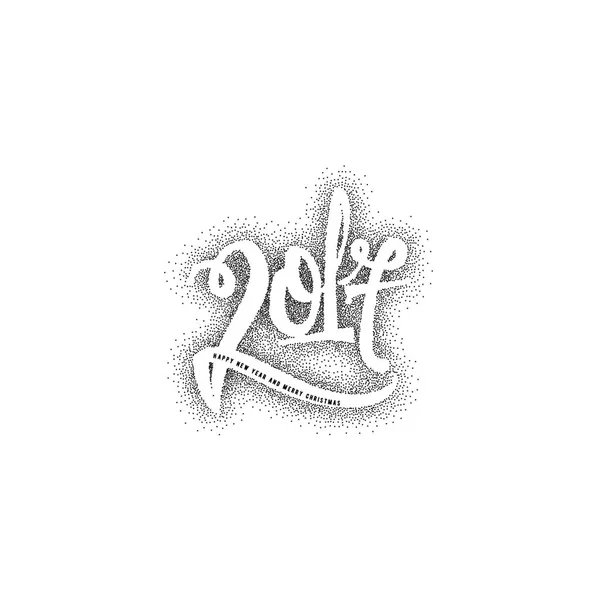 La tarjeta de felicitación vectorial, caligrafía dotworking y lettering - 2017 nuevo año gallo. Figura hecha a mano, según las reglas de la tipografía . — Vector de stock