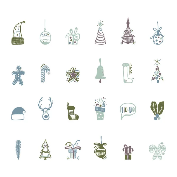 Sketch Christmas icon set, handmade, for your design — Stock Vector