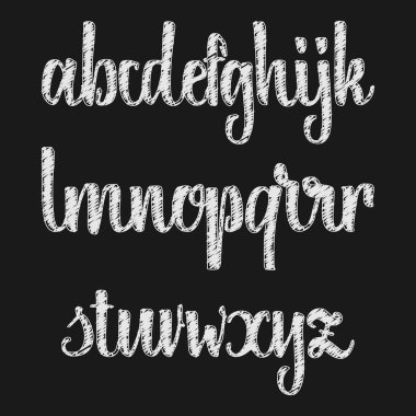 Vektör alfabe. Kaligrafi yazı tipi tebeşir etkisi. Benzersiz özel karakterler. El yazı için tasarımlar - logoları, rozetleri, kartpostallar, posterler, baskılar. Modern fırça el yazısı tipografi.