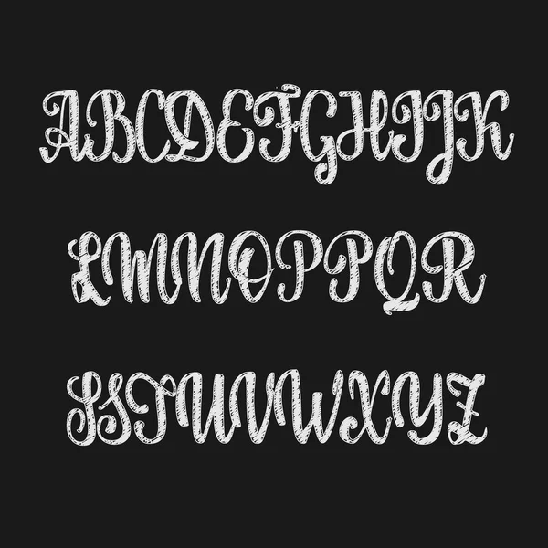 Vector alfabetet. Kalligrafiska teckensnitt krita effekt. Unika anpassade tecken. Hand bokstäver för mönster - logotyper, emblem, vykort, affischer, utskrifter. Moderna borste handskrift typografi. — Stock vektor