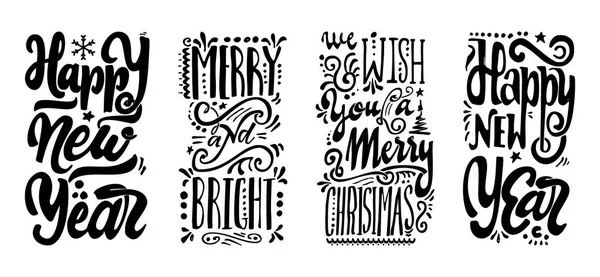 Frohes neues Jahr, wir wünschen Ihnen ein frohes Weihnachtsfest und einen hellen, handgeschriebenen Text. Handgefertigte Vektorkalligrafie für Ihr Design — Stockvektor
