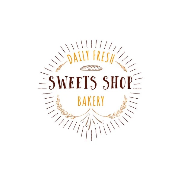 Badge pour les petites entreprises - boulangerie sucrée. La plaque d'impression de modèle œuvres faites à la main écrites par police de caractères. Il peut être utilisé dans un style d'entreprise, impressions, pour votre conception — Image vectorielle