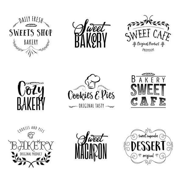 Badge Set für kleine Unternehmen - süße Bäckerei. die Muster Druckplatte handgefertigte Werke von Hand geschrieben Schrift. es kann in einem Corporate Style verwendet werden, Drucke, für Ihr Design — Stockvektor