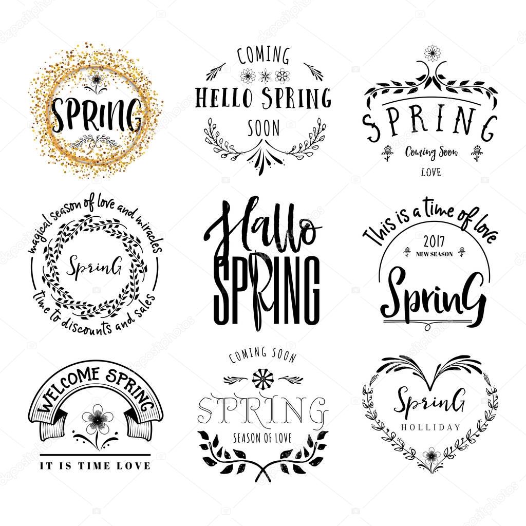 Badge set for small businesses - Spring. The pattern printing plate handmade works written by hand font. It can be used in a corporate style, prints, for your design