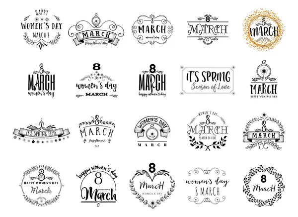 Typography badge 8 March. The pattern printing plate handmade works written by hand font. It can be used in a corporate style, prints, for your design — Stock Vector
