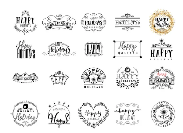 Typografische badges - Happy Holidays. Op basis van script lettertypen, handgemaakt. Het kan worden gebruikt om uw gedrukte producten te ontwerpen — Stockvector