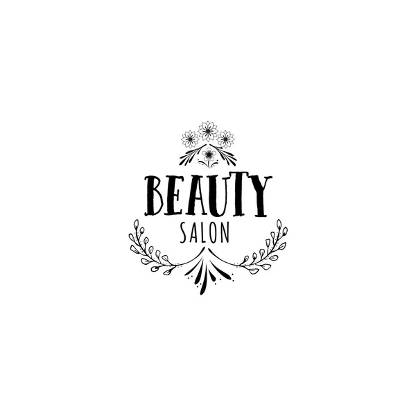 Insignia para pequeñas empresas - Salón de belleza. Pegatina, sello, logotipo - para el diseño, hecho a mano. Con el uso de elementos florales, caligrafía y letras — Archivo Imágenes Vectoriales