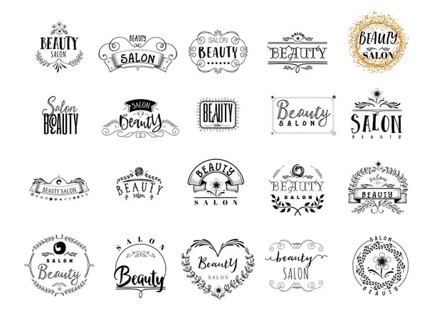 Badge pour petites entreprises - Salon de beauté. Sticker, timbre, logo - pour le design, les mains faites. Avec l'utilisation d'éléments floraux, la calligraphie et le lettrage — Image vectorielle