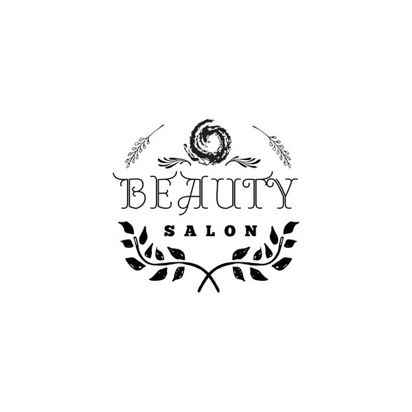 Insignia para pequeñas empresas - Salón de belleza. Pegatina, sello, logotipo - para el diseño, hecho a mano. Con el uso de elementos florales, caligrafía y letras — Archivo Imágenes Vectoriales