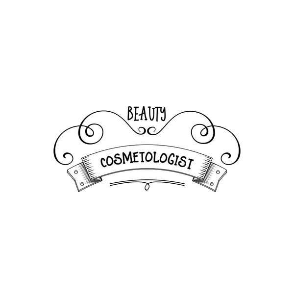 Emblema para pequenas empresas - Beauty Salon Cosmetologist. Adesivo, carimbo, logotipo - para design, mãos feitas. Com o uso de elementos florais, caligrafia e letras — Vetor de Stock