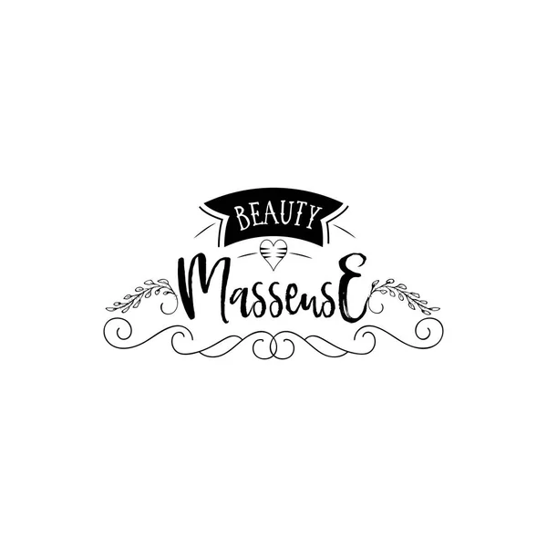 Badge voor kleine bedrijven - Beauty Salon Masseuse. Sticker, stempel, logo - ontwerp, handen gemaakt. Met het gebruik van bloemen elementen, kalligrafie en belettering — Stockvector