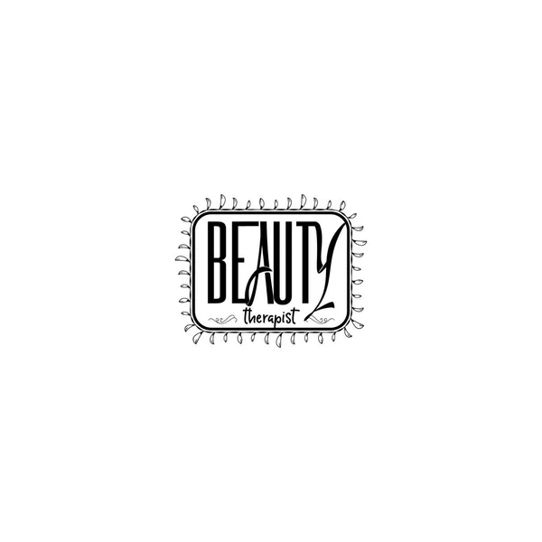 Insignia para pequeñas empresas - Beauty Salon Therapist. Pegatina, sello, logotipo - para el diseño, hecho a mano. Con el uso de elementos florales, caligrafía y letras — Archivo Imágenes Vectoriales