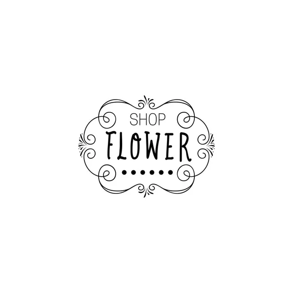 Emblema para pequenas empresas - Flower shop Counter Staff. Adesivo, carimbo, logotipo - para design, mãos feitas. Com o uso de elementos florais, caligrafia e letras — Vetor de Stock