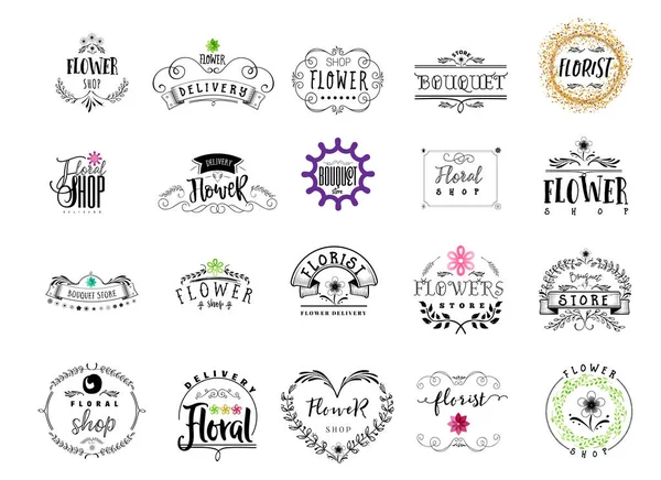 Badge voor kleine bedrijven - Flower shop teller personeel. Sticker, stempel, logo - ontwerp, handen gemaakt. Met het gebruik van bloemen elementen, kalligrafie en belettering — Stockvector