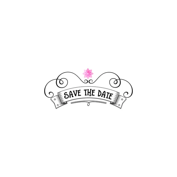 Badge als onderdeel van het ontwerp - Save the Date Sticker, stempel, logo - ontwerp, handen gemaakt. Met het gebruik van bloemen elementen, kalligrafie en belettering — Stockvector