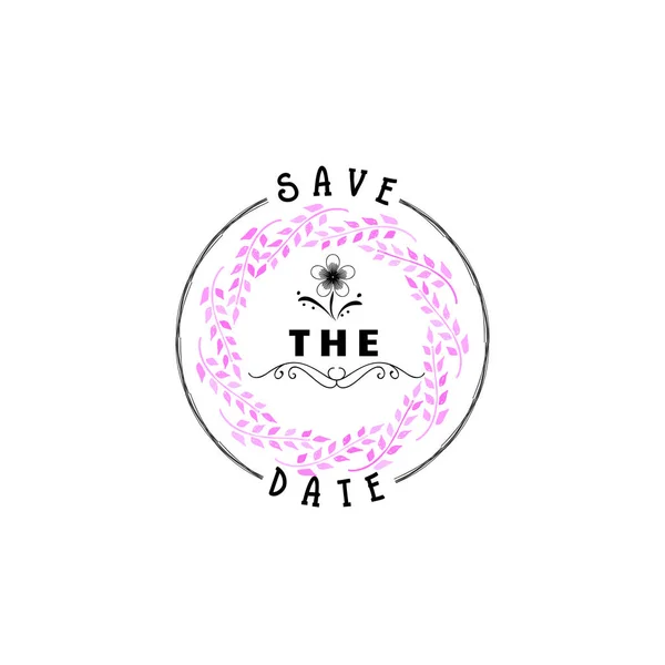 Badge als onderdeel van het ontwerp - Save the Date Sticker, stempel, logo - ontwerp, handen gemaakt. Met het gebruik van bloemen elementen, kalligrafie en belettering — Stockvector